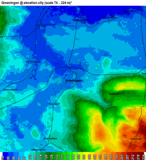 Zoom OUT 2x Gröningen, Germany elevation map