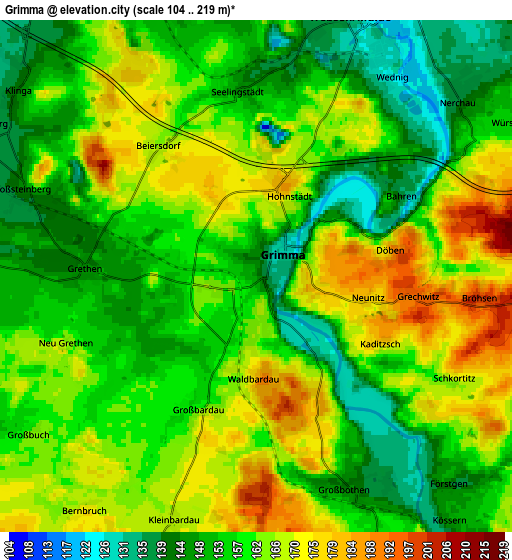 Zoom OUT 2x Grimma, Germany elevation map