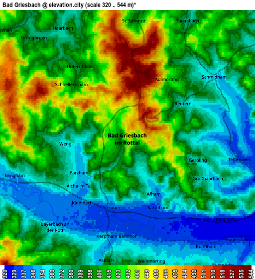 Zoom OUT 2x Bad Griesbach, Germany elevation map