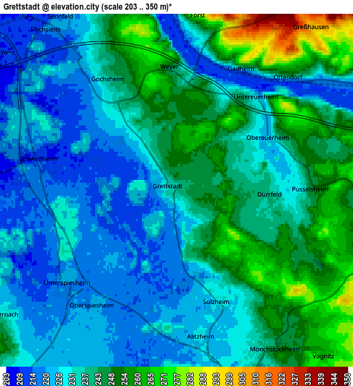 Zoom OUT 2x Grettstadt, Germany elevation map