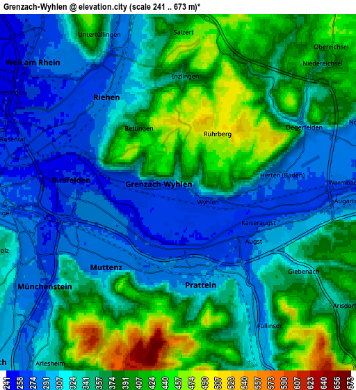 Zoom OUT 2x Grenzach-Wyhlen, Germany elevation map