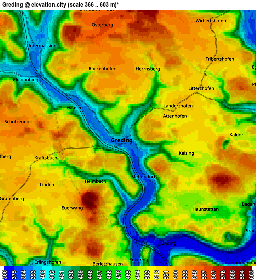 Zoom OUT 2x Greding, Germany elevation map