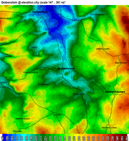Zoom OUT 2x Grebenstein, Germany elevation map