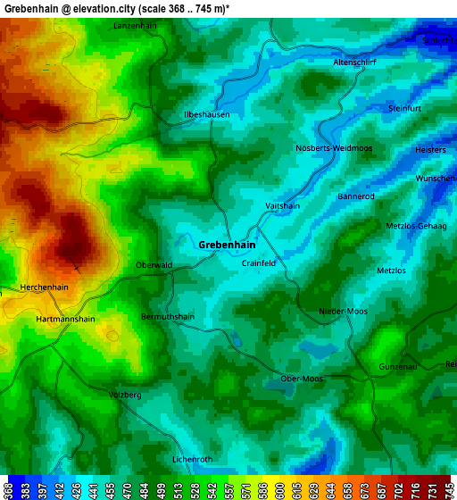 Zoom OUT 2x Grebenhain, Germany elevation map