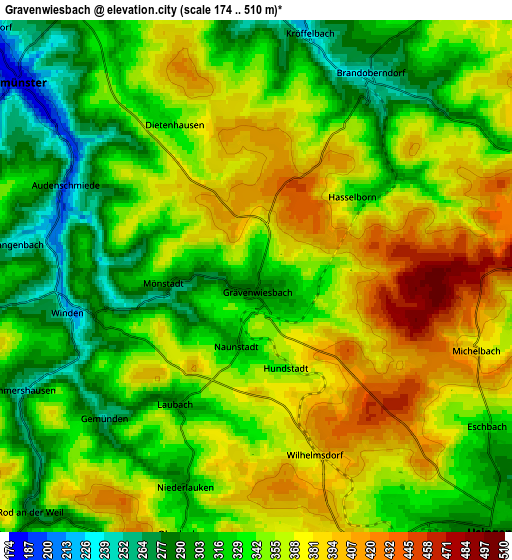 Zoom OUT 2x Grävenwiesbach, Germany elevation map