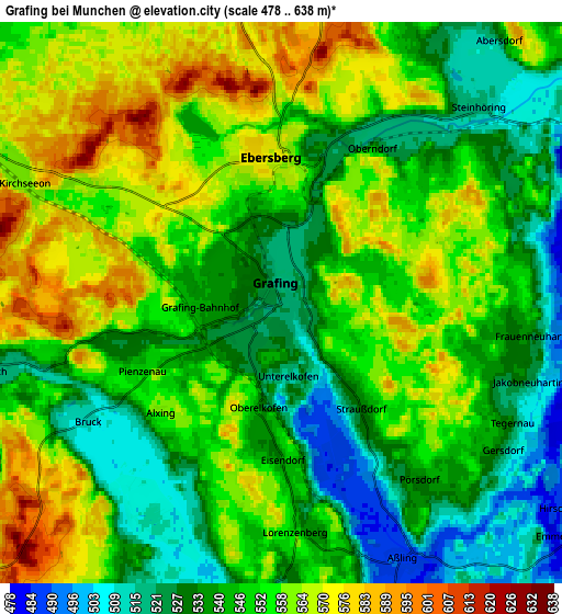 Zoom OUT 2x Grafing bei München, Germany elevation map