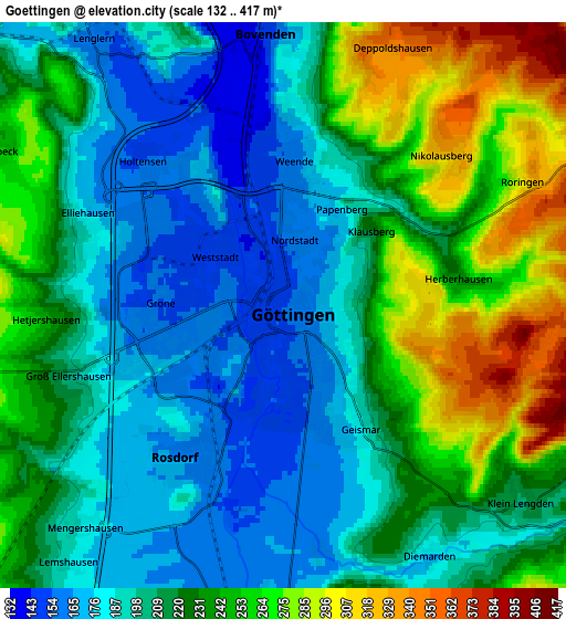 Zoom OUT 2x Göttingen, Germany elevation map