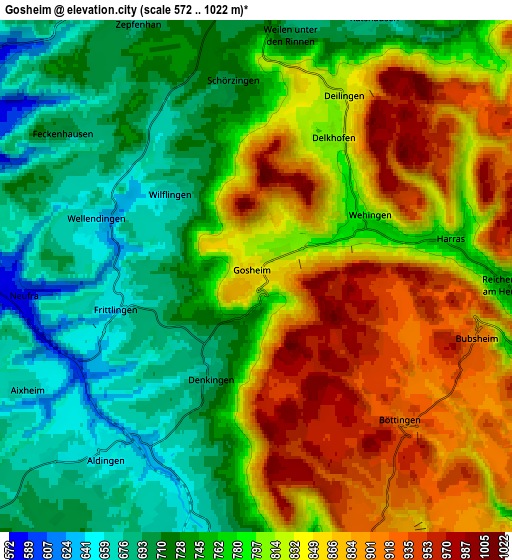 Zoom OUT 2x Gosheim, Germany elevation map