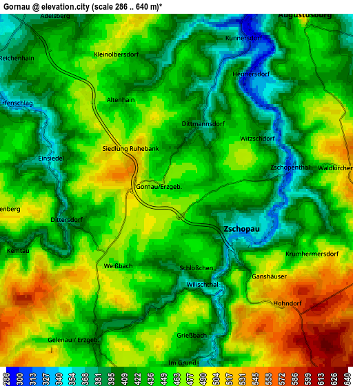 Zoom OUT 2x Gornau, Germany elevation map