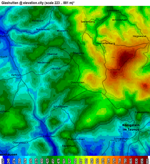 Zoom OUT 2x Glashütten, Germany elevation map