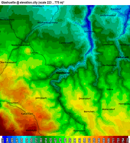 Zoom OUT 2x Glashütte, Germany elevation map