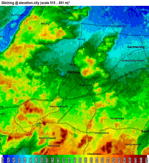 Zoom OUT 2x Gilching, Germany elevation map