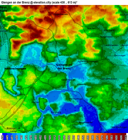 Zoom OUT 2x Giengen an der Brenz, Germany elevation map