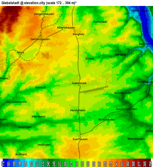 Zoom OUT 2x Giebelstadt, Germany elevation map