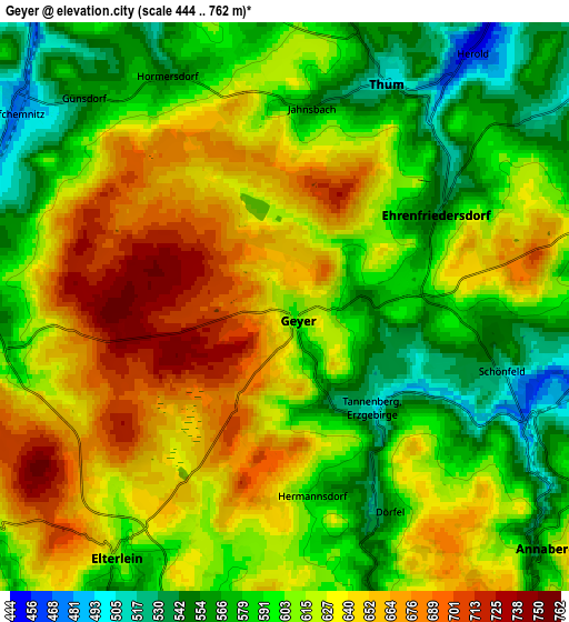 Zoom OUT 2x Geyer, Germany elevation map