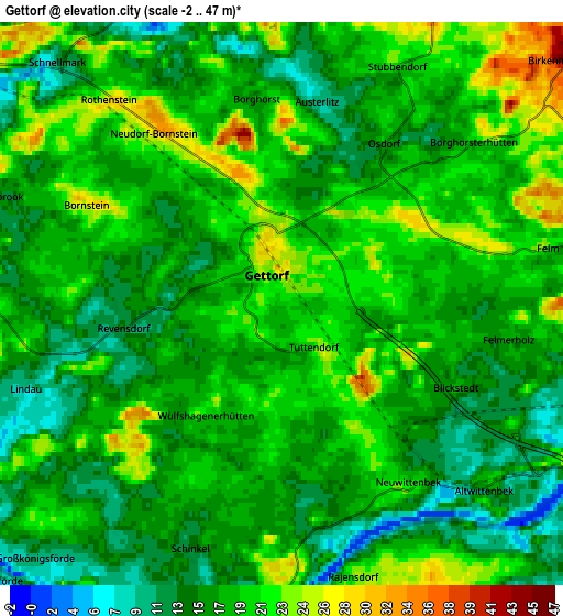 Zoom OUT 2x Gettorf, Germany elevation map