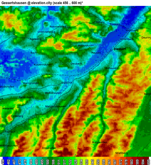 Zoom OUT 2x Gessertshausen, Germany elevation map