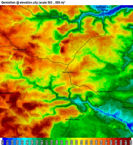 Zoom OUT 2x Gerstetten, Germany elevation map