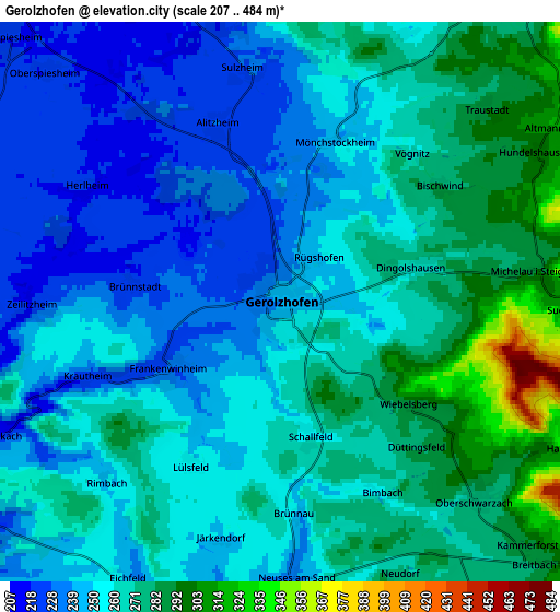 Zoom OUT 2x Gerolzhofen, Germany elevation map