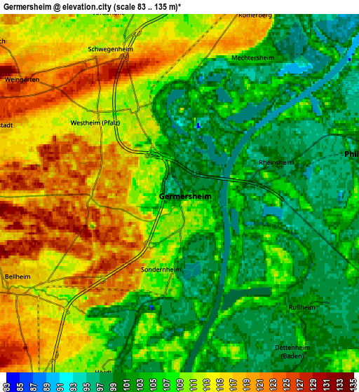 Zoom OUT 2x Germersheim, Germany elevation map