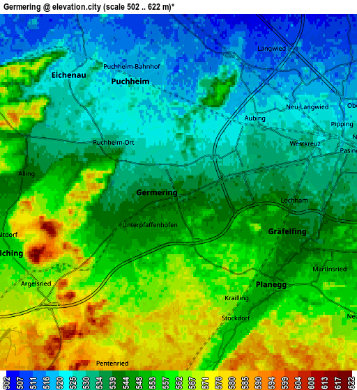 Zoom OUT 2x Germering, Germany elevation map