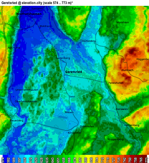 Zoom OUT 2x Geretsried, Germany elevation map