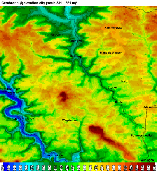 Zoom OUT 2x Gerabronn, Germany elevation map