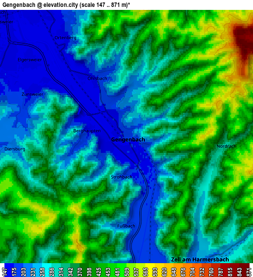 Zoom OUT 2x Gengenbach, Germany elevation map