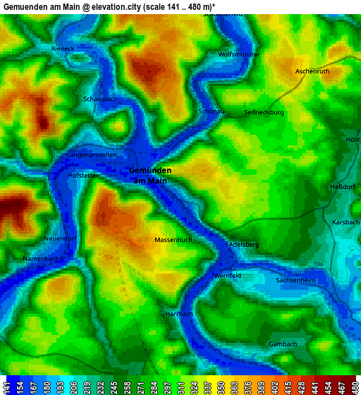 Zoom OUT 2x Gemünden am Main, Germany elevation map