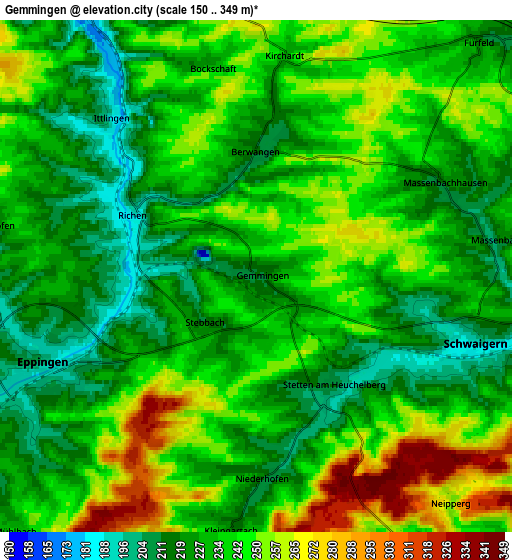 Zoom OUT 2x Gemmingen, Germany elevation map