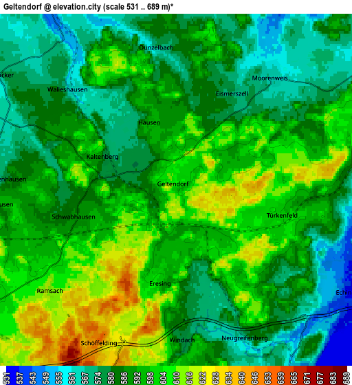Zoom OUT 2x Geltendorf, Germany elevation map