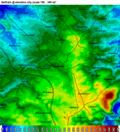 Zoom OUT 2x Geithain, Germany elevation map