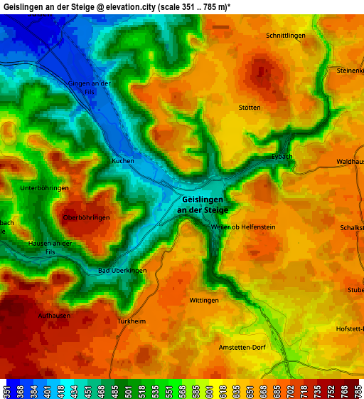 Zoom OUT 2x Geislingen an der Steige, Germany elevation map