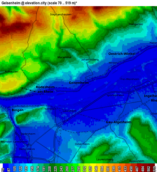 Zoom OUT 2x Geisenheim, Germany elevation map