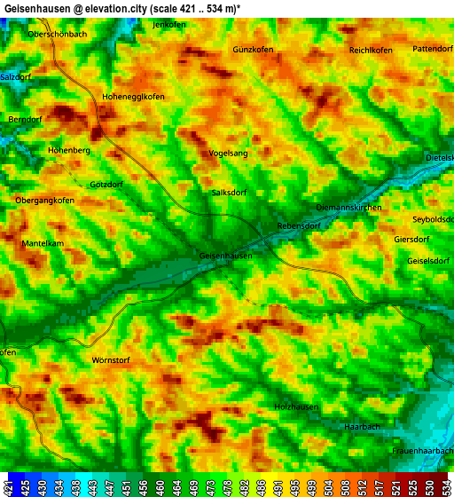 Zoom OUT 2x Geisenhausen, Germany elevation map