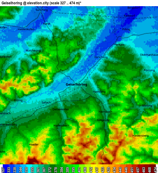 Zoom OUT 2x Geiselhöring, Germany elevation map