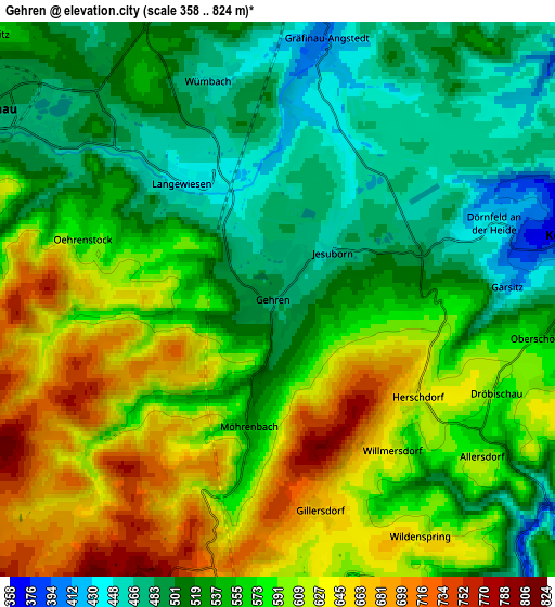 Zoom OUT 2x Gehren, Germany elevation map