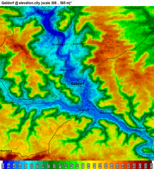 Zoom OUT 2x Gaildorf, Germany elevation map