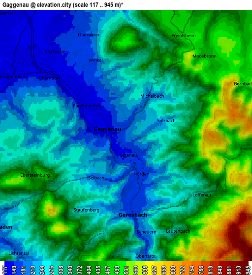 Zoom OUT 2x Gaggenau, Germany elevation map