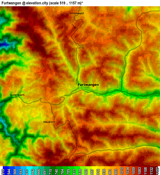 Zoom OUT 2x Furtwangen, Germany elevation map