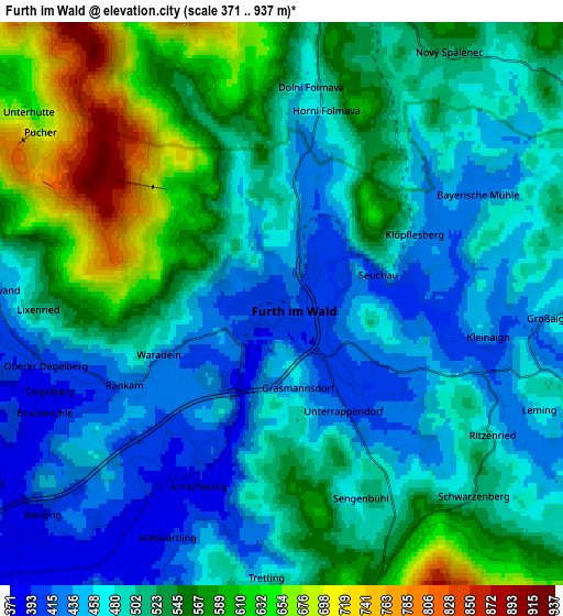 Zoom OUT 2x Furth im Wald, Germany elevation map