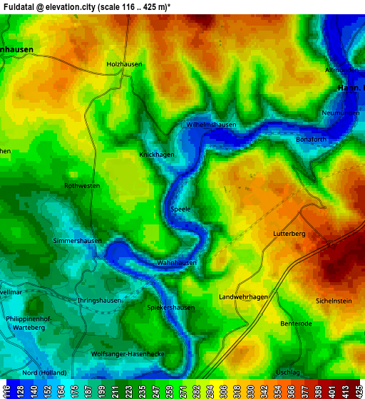 Zoom OUT 2x Fuldatal, Germany elevation map