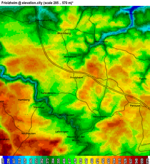 Zoom OUT 2x Friolzheim, Germany elevation map