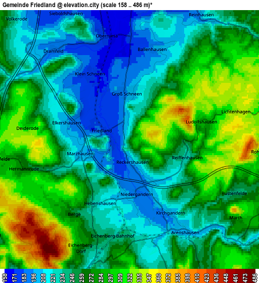 Zoom OUT 2x Gemeinde Friedland, Germany elevation map