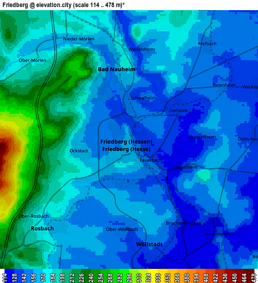 Zoom OUT 2x Friedberg, Germany elevation map