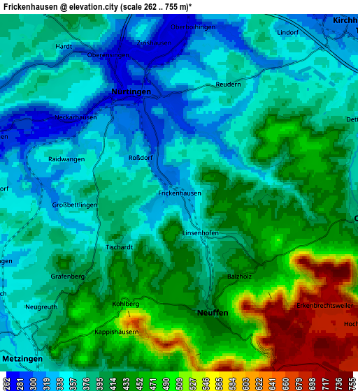 Zoom OUT 2x Frickenhausen, Germany elevation map