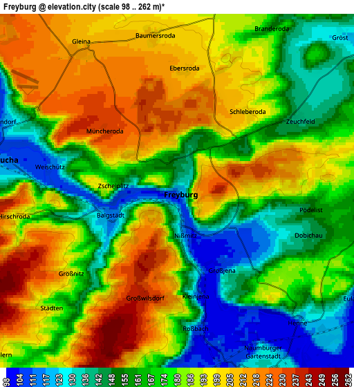 Zoom OUT 2x Freyburg, Germany elevation map