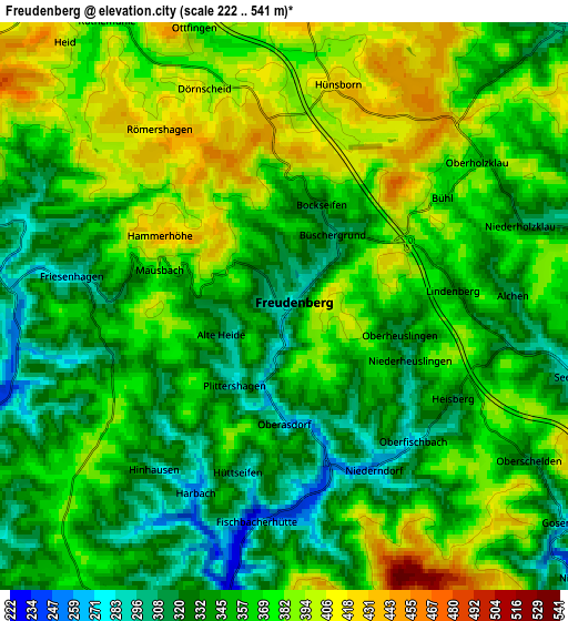Zoom OUT 2x Freudenberg, Germany elevation map