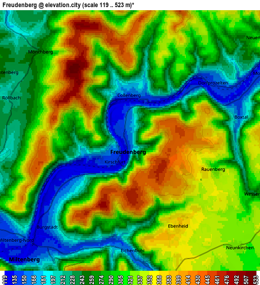 Zoom OUT 2x Freudenberg, Germany elevation map