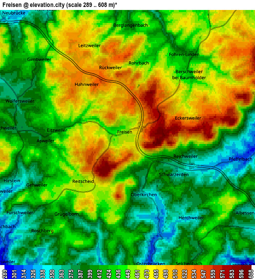 Zoom OUT 2x Freisen, Germany elevation map